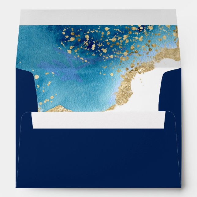 Luxe Gold and Dark Blue Ocean Bed Theme Envelope (Back (Bottom))