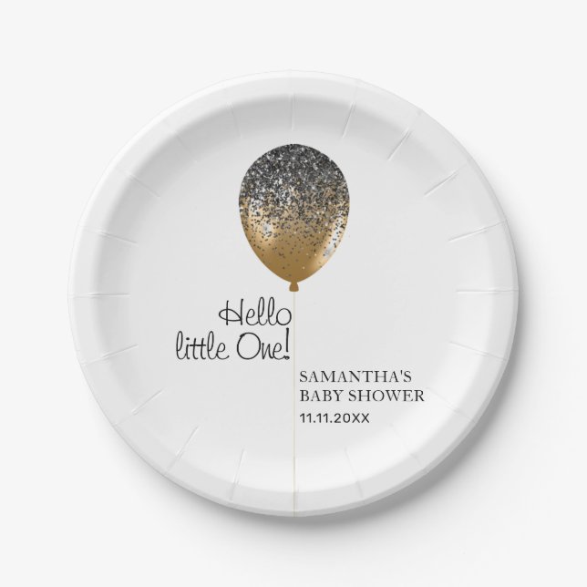 Luxe Gold Baby Shower Balloon Paper Plate (Front)