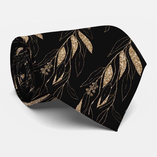 LUXE GOLD BLACK EUCALYPTUS BOTANICAL TIE (Rolled)