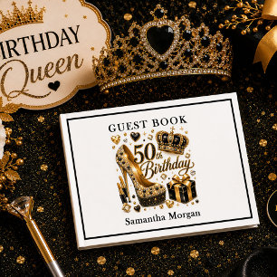 Luxe Gold Black Glitter Fifty And Fabulous Party G Guest Book