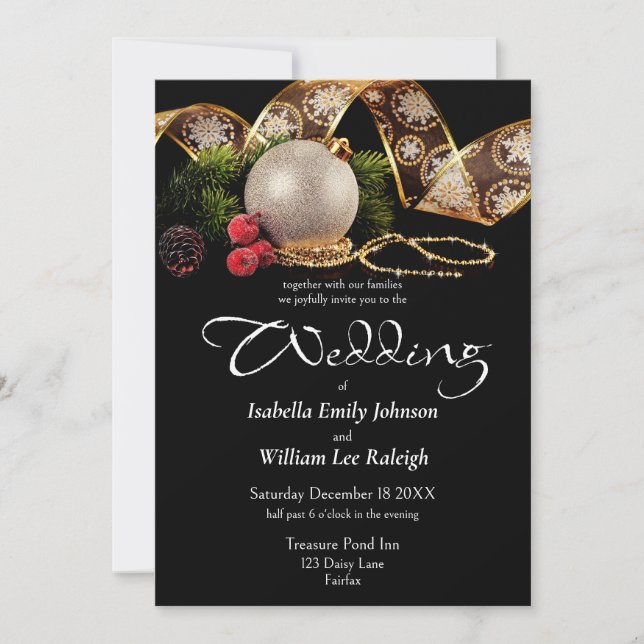 Luxe Gold Black Silver Christmas Holiday Wedding Invitation (Front)