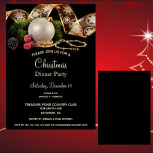 Luxe Gold Black Silver Xmas Ornaments Dinner Party Invitation
