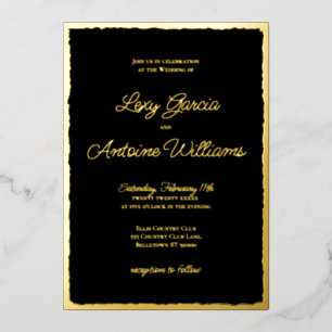 Luxe Gold Bold Edge Black Wedding Invitation