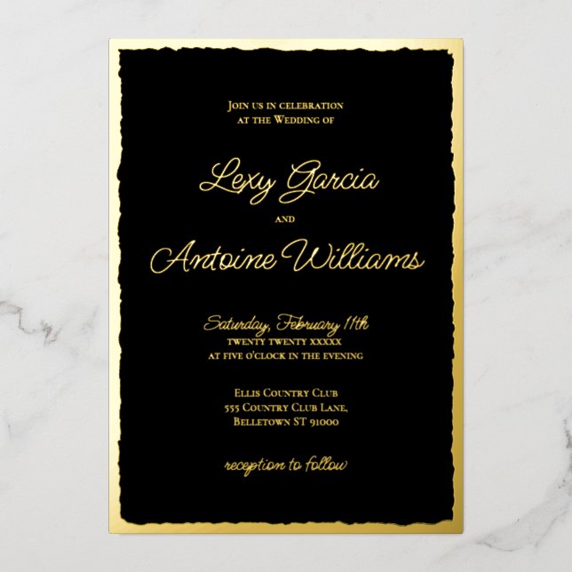 Luxe Gold Bold Edge Black Wedding Invitation (Front)