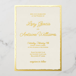Luxe Gold Bold Edge Ecru Wedding Invitation