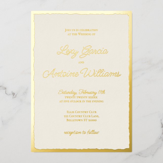Luxe Gold Bold Edge Ecru Wedding Invitation (Front)