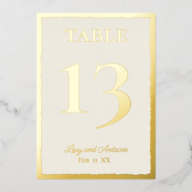 Luxe Gold Bold Edge Ecru Wedding Table Number (Front)