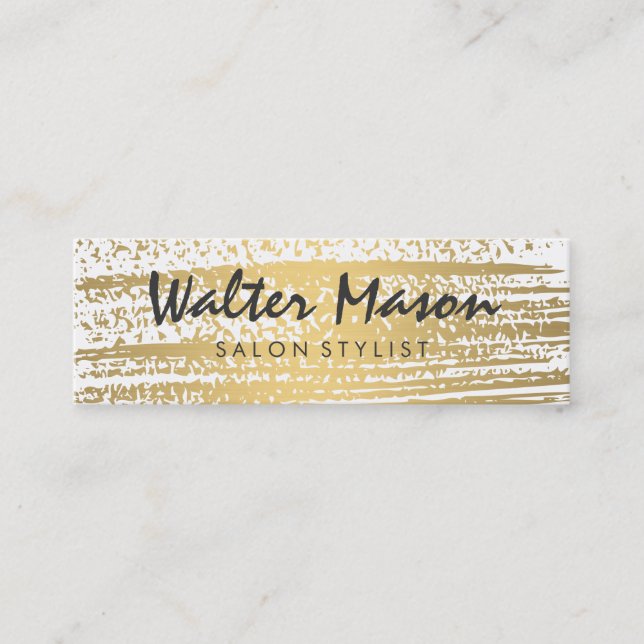 Luxe Gold Brushed Modern Text Mini Business Card (Front)