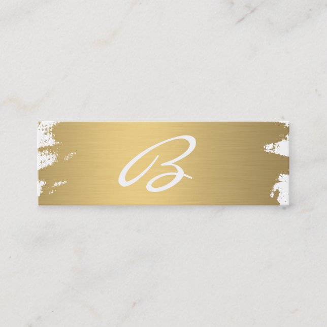 Luxe Gold Brushed Monogram Fancy Text Mini Business Card (Front)