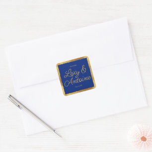 Luxe Gold Edge Royal Blue Wedding Thank You Square Sticker