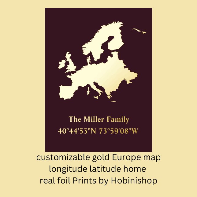 luxe gold Europe map longitude latitude home real Foil Prints (customizable gold Europe map longitude latitude home 
real foil Prints by Hobinishop)