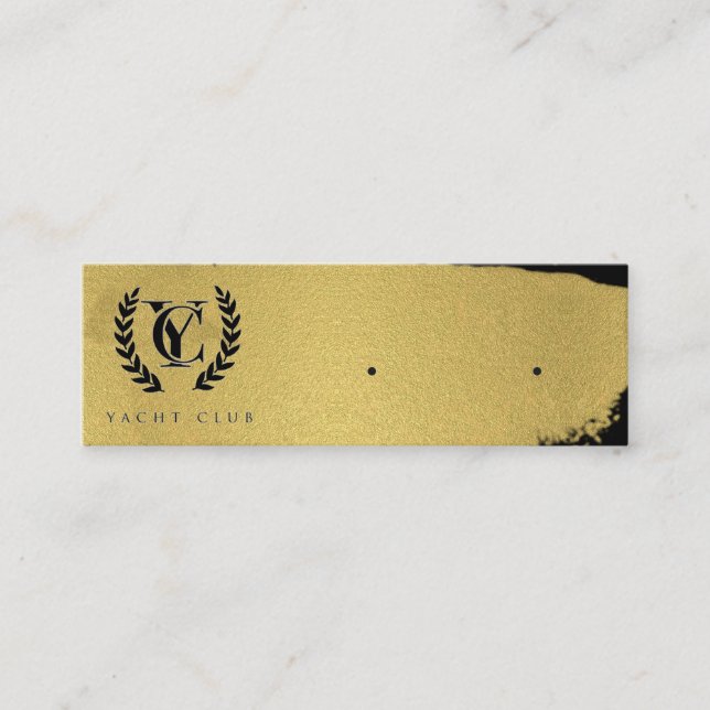 Luxe Gold Foil Black Texture Brush Stroke Logo  Mini Business Card (Front)