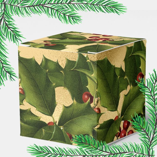 Luxe Gold Foil, Green Holly, Red Berries Favour Bo Favour Box (Creator Uploaded)