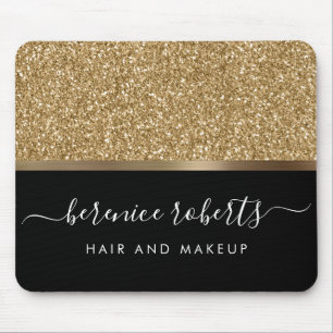 Luxe Gold Glitter and Black Personalised Mouse Pad