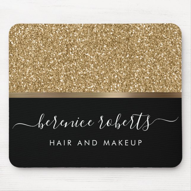 Luxe Gold Glitter and Black Personalised Mouse Pad (Front)