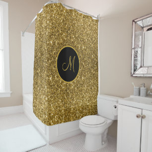 Luxe Gold Glitter Sparkle Custom Monogrammed Shower Curtain
