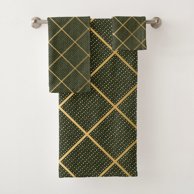 LUXE GOLD GREEN WAVE GRID BATH TOWEL SET (Insitu)