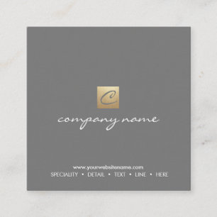 Luxe Gold Logo Calligraphy Style Minimalist Grey Square Business Card