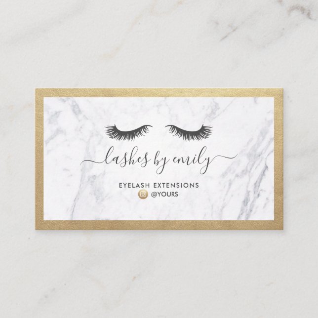 Luxe Gold & Marble Eyelash Beauty Specialist Business Card (Front)