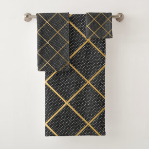 LUXE GOLD SILVER WAVE GRID BATH TOWEL SET