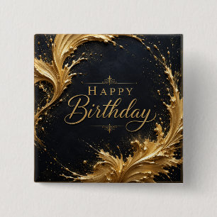 Luxe Gold Splash Birthday Elegance 15 Cm Square Badge