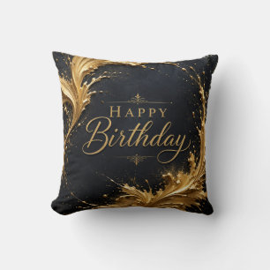 Luxe Gold Splash Birthday Elegance Cushion