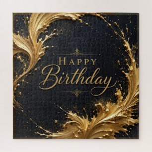 Luxe Gold Splash Birthday Elegance Jigsaw Puzzle