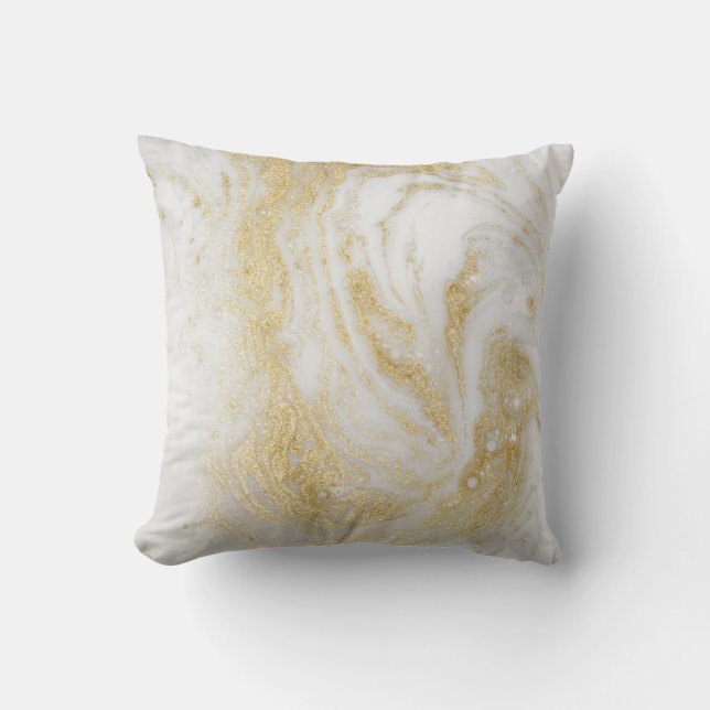 LUXE GOLD WHITE PEARL MARBLE INSPIRED CUSHION (Front)