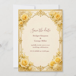 Luxe Gold Yellow Rose Wedding Vintage Frame Invitation