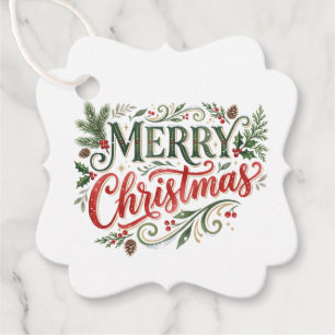 Luxe Green and Red Hand Lettering Photo Card Favour Tags