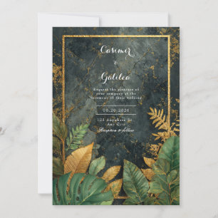 Luxe Green Botanical & Gold VIP Wedding Invitation