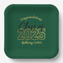 Luxe Green & Gold Graduation Party Plates