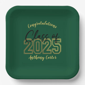 Luxe Green & Gold Graduation Party Plates