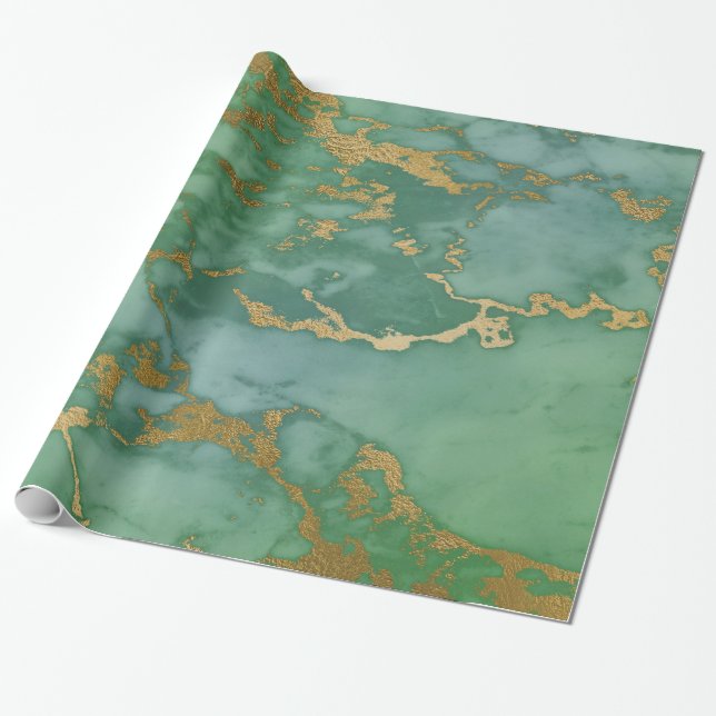 LUXE GREEN GOLD MARBLE WRAPPING PAPER GIFT WRAP (Unrolled)