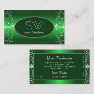 Luxe Green Gradient Ornate Sparkle Jewels Initials Business Card