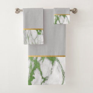 LUXE GREEN GREY MARBLE BATHROOM TOWEL SET