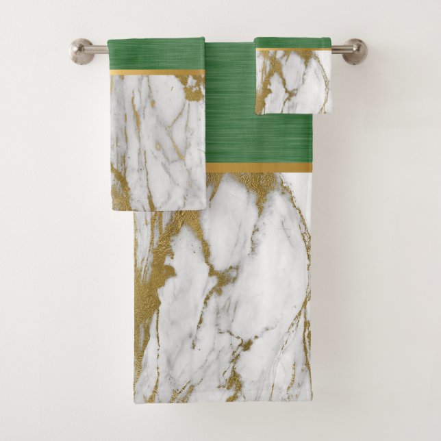 LUXE GREEN MARBLE GOLD BATHROOM TOWEL SET (Insitu)