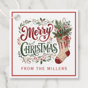 Luxe Green & Red Hand Lettering Christmas Stocking Favour Tags
