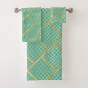 LUXE GREEN STRIPE ABSTRACT BATHROOM TOWEL SET
