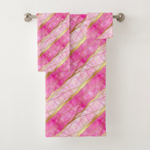 Luxe Hot Pink and Gold Marble Towel Set