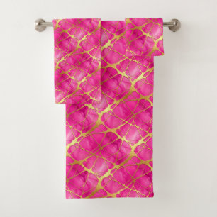 Luxe Hot Pink and Gold Marble Towel Set