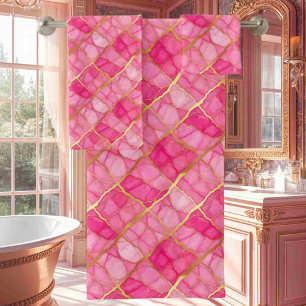 Luxe Hot Pink and Gold Marble Towel Set
