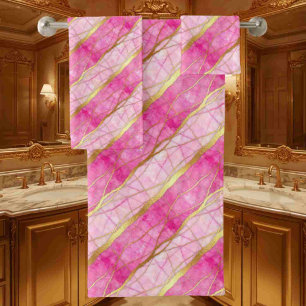 Luxe Hot Pink and Gold Marble Towel Set