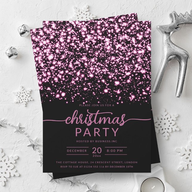 Luxe Hot Pink Winter Shiny Stars Company Xmas  Invitation (Luxe Hot Pink Winter Shiny Stars Company Xmas Invitation)