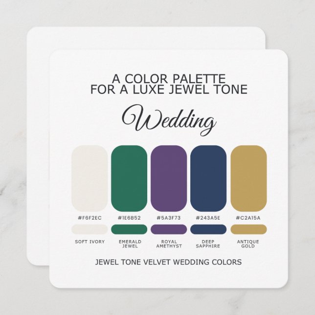 Luxe Jewel Wedding Color Palette Card (Front/Back)