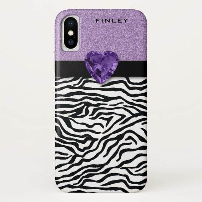 Luxe Lavender Glitter, Zebra Stripe and Gemstone Case-Mate iPhone Case (Back)