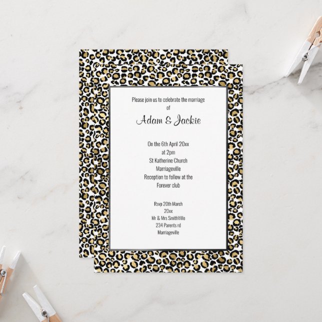 LUXE LEOPARD BLACK TRIM WEDDING  INVITATION (Front/Back In Situ)