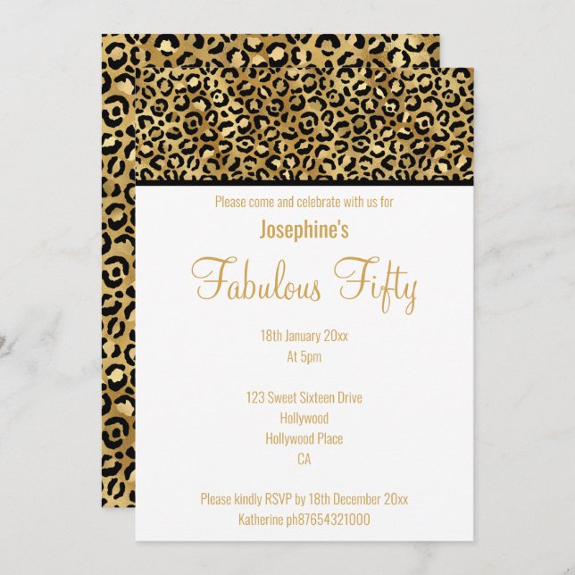 LUXE LEOPARD GOLD CUSTOM INVITATION (Front/Back)