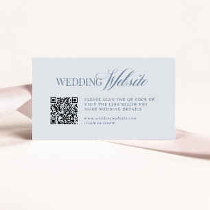 Luxe Light Dusty Blue Wedding Website QR Code Enclosure Card