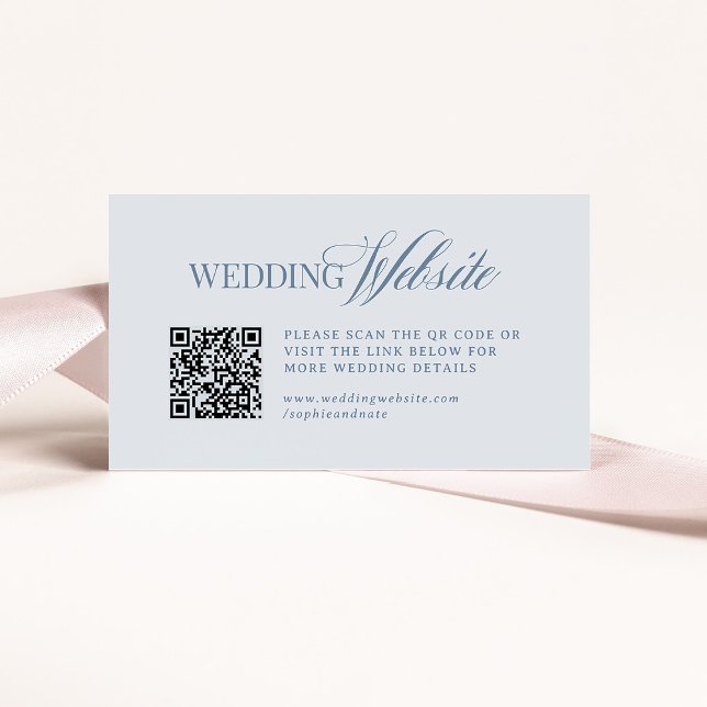 Luxe Light Dusty Blue | Wedding Website QR Code Enclosure Card (Creator Uploaded)